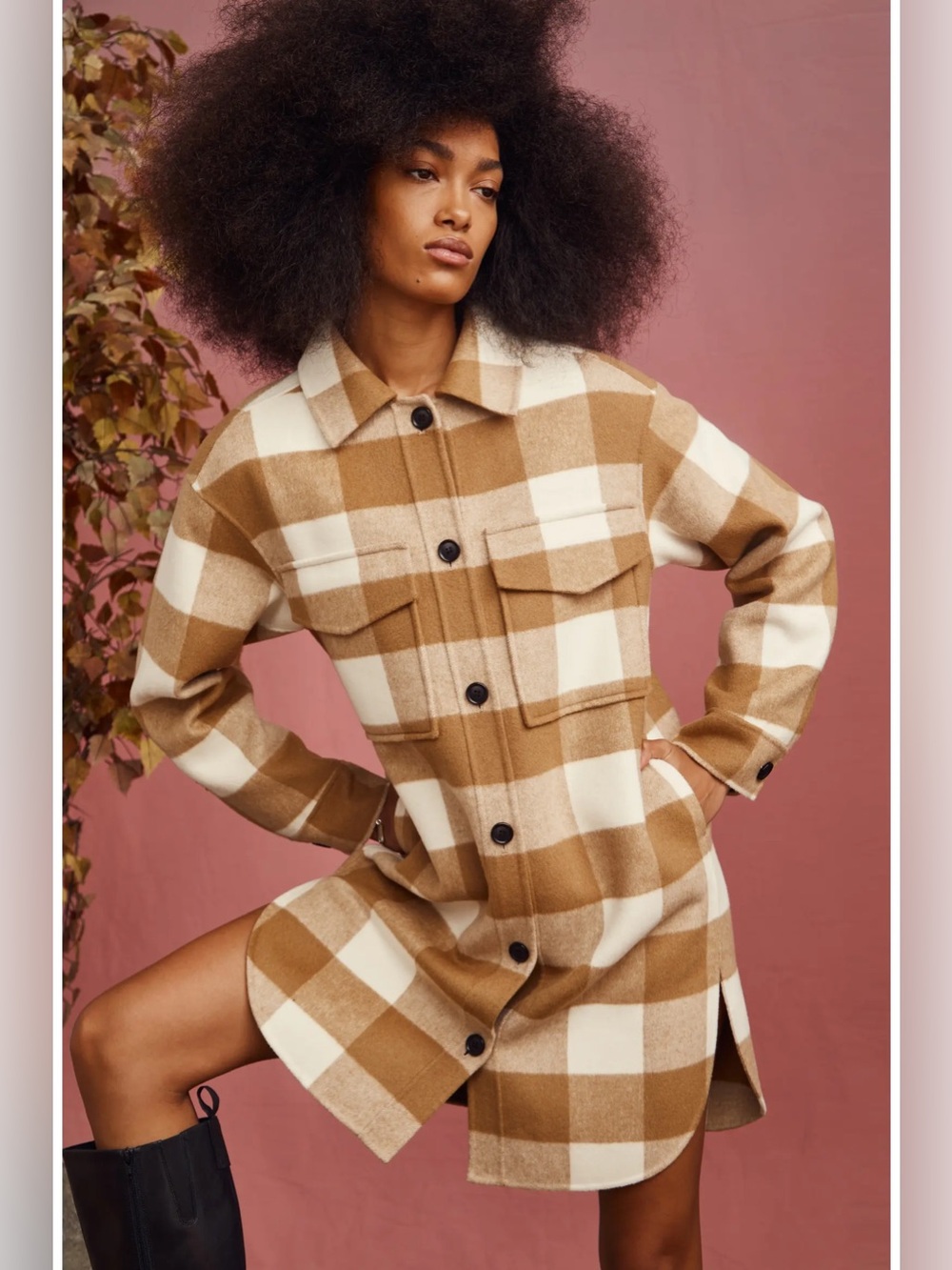 RAILS Jaro Longline Shacket in Ivory Camel Buffalo Check. Small P2P 20